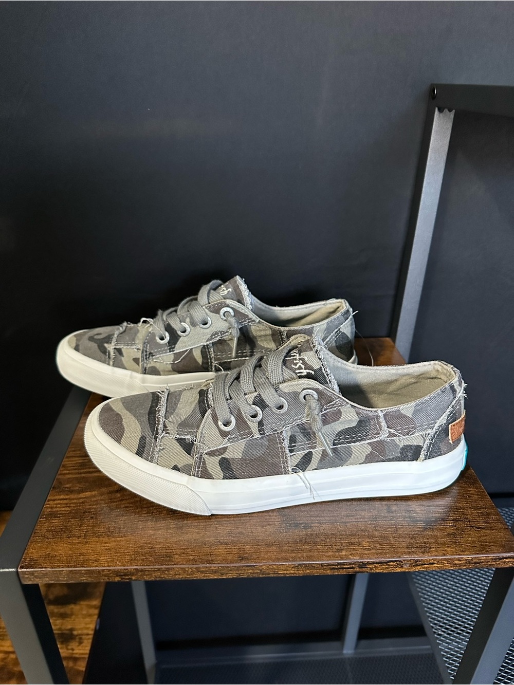 Blowfish distressed, camo colored slip on shoes